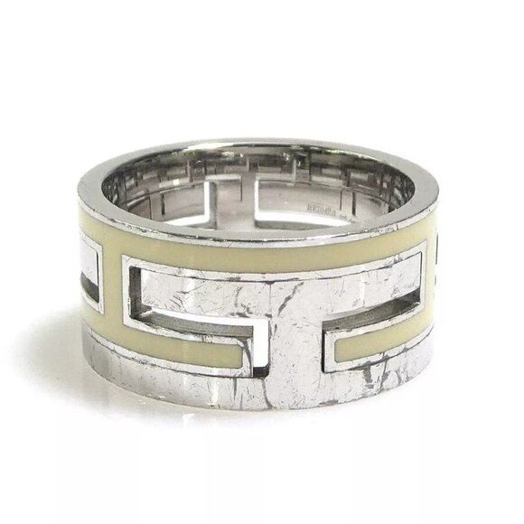 Auth HERMES Move H Ring Silver/Off White Silver 925/Enamel - Picture 1 of 16